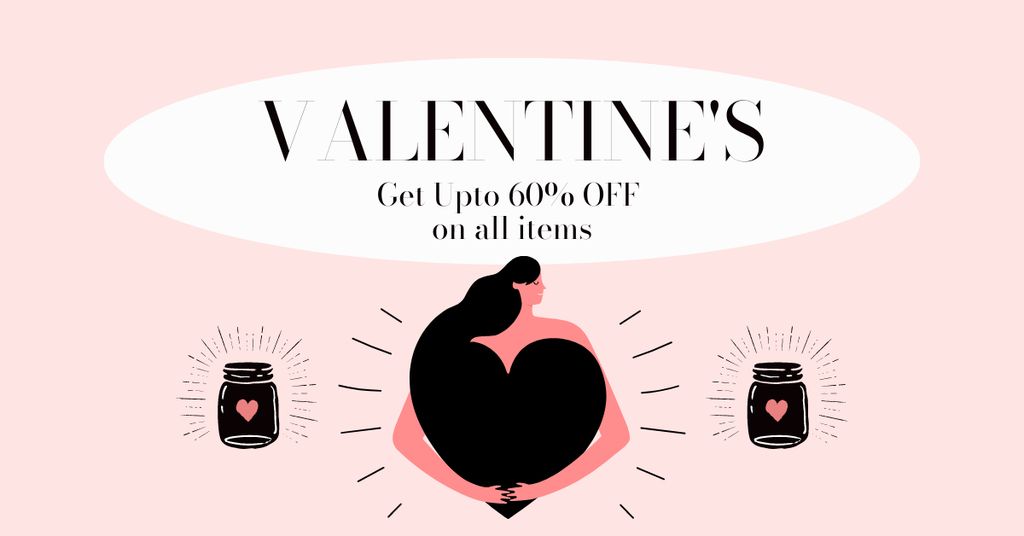 Offer Discounts on All Items for Valentine's Day Facebook AD Design Template