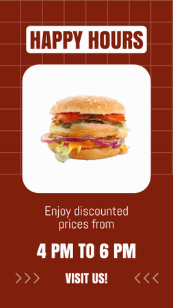 Happy Hours Promo with Various Tasty Burgers Instagram Video Story Design Template