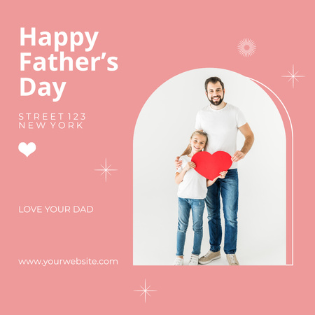 Father's Day Holiday Greeting with Happy Dad and Daughter Instagram Design Template