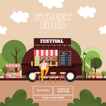 Festival Announcement with Illustration of Food Truck Instagram Modelo de Design