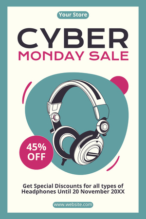Cyber Monday Sale of Trendy Headphones Pinterest Design Template