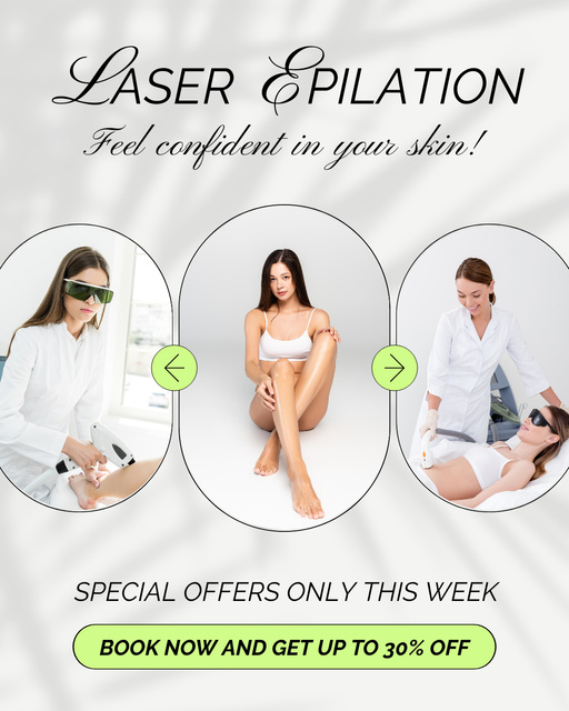 Discount for Laser Hair Removal with Photo of Young Women Instagram Post Vertical Πρότυπο σχεδίασης