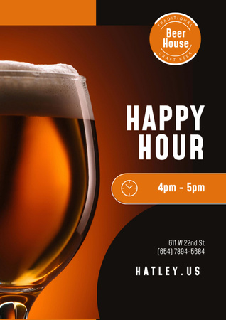 Happy Hour Offer with Beer in Glass Flyer A4 Design Template