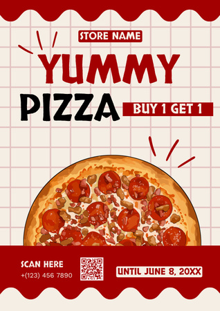 Ontwerpsjabloon van Poster van Bied Yummi-pizza met tomaten aan