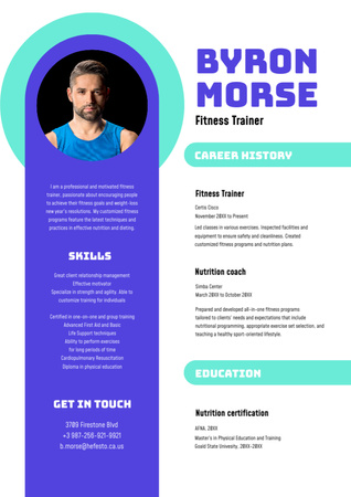 Professional Fitness trainer skills and experience Resume Design Template