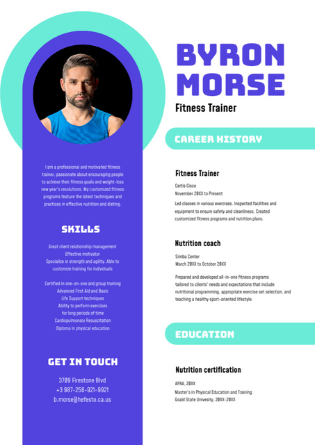 Professional Fitness trainer skills and experience Resume – шаблон для дизайну