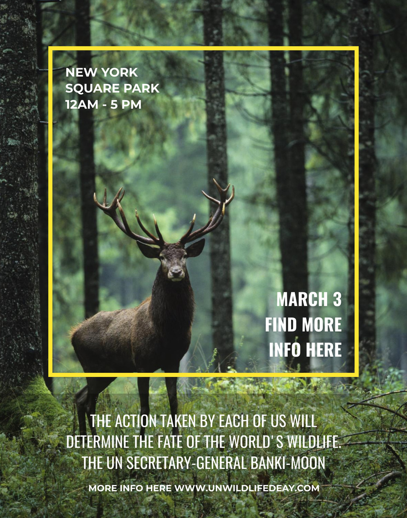 Announcement of Eco Event with Wild Deer in Green Forest Poster 22x28in Design Template
