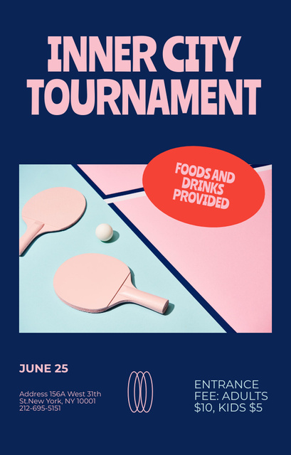 Table Tennis Tournament Announcement with Cute Sports Equipment Invitation 4.6x7.2in Design Template