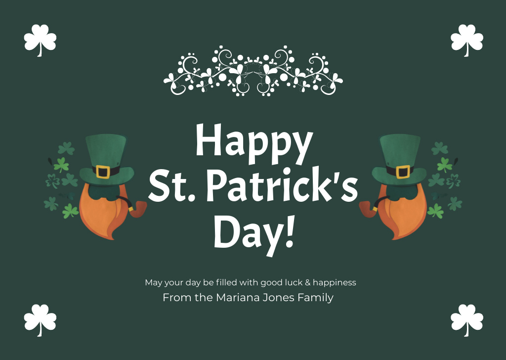 Excited St. Patrick's Day Message With Shamrock Card Modelo de Design
