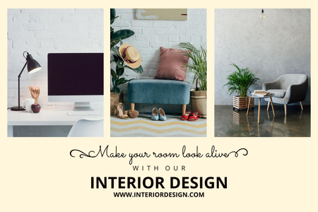 Cozy Home Interior Design Collage on Cream Mood Board Design Template
