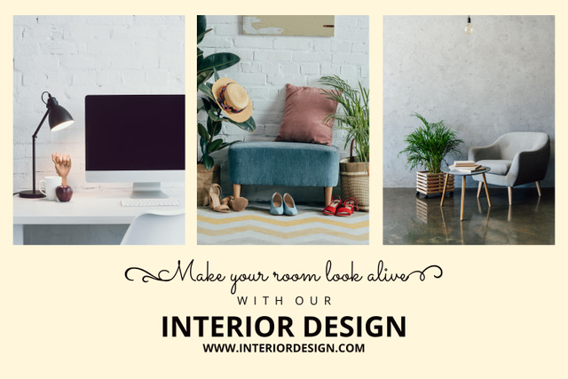 Cozy Home Interior Design Collage on Cream Mood Board Šablona návrhu