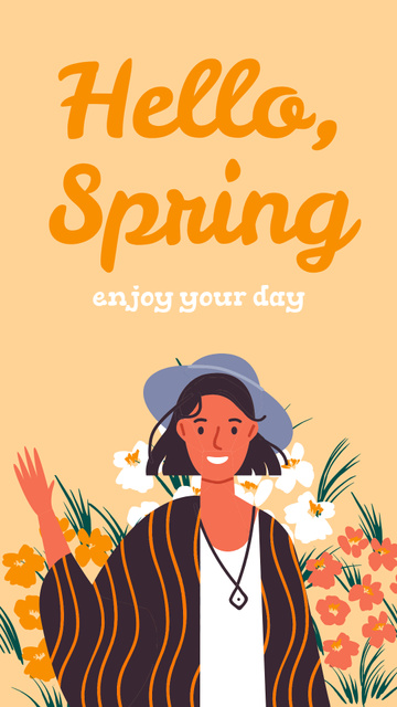 Platilla de diseño Spring Greeting with Happy Woman Instagram Story