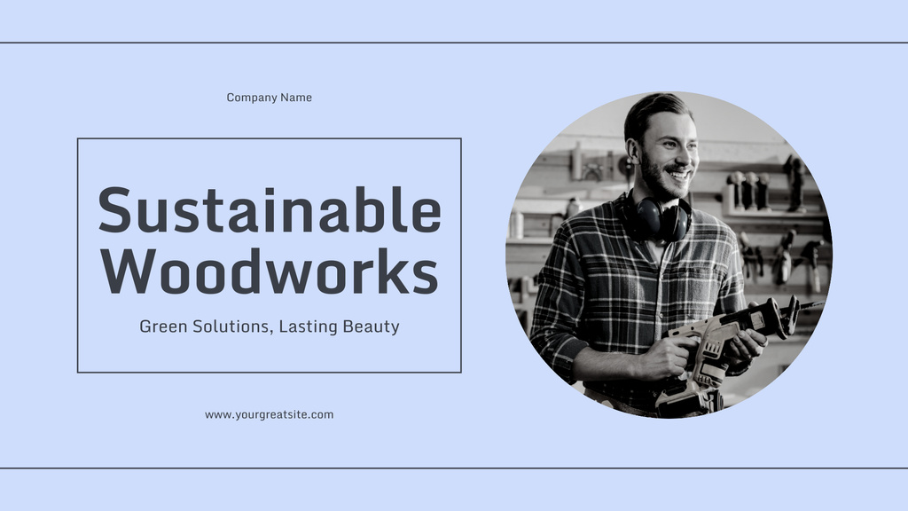 Sustainable Carpentry Services Offer on Blue Presentation Wide Πρότυπο σχεδίασης