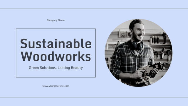 Template di design Sustainable Carpentry Services Offer on Blue Presentation Wide