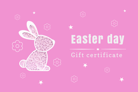 Template di design Promozione del giorno di Pasqua con coniglietto floreale in rosa Gift Certificate