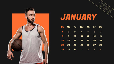 Muscular Basketball Player with Ball Calendar Design Template