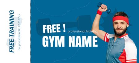 Gym Promotion with Cute Man Lifting Weights Coupon 3.75x8.25in Design Template