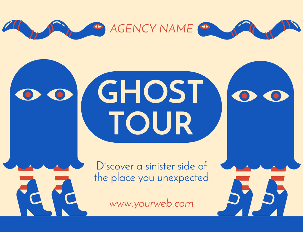 Template di design Ghost Tour Promo on Blue Thank You Card 5.5x4in Horizontal