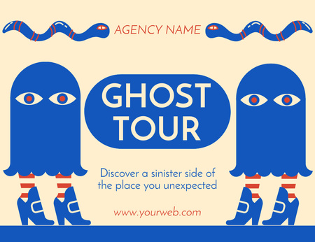Template di design Offerta Ghost Tour su blu e rosso Thank You Card 5.5x4in Horizontal