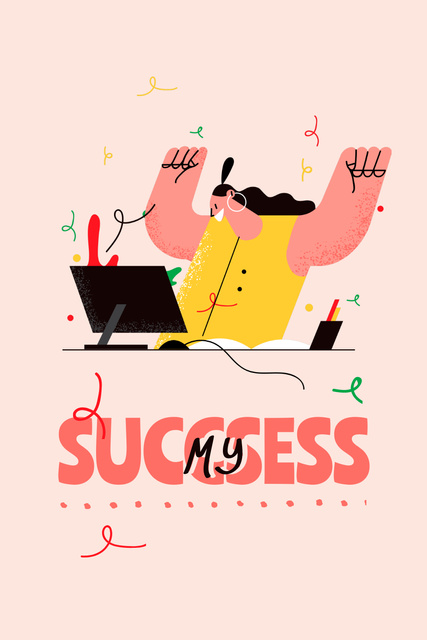 Platilla de diseño Girl Power Inspiration with Happy Woman on Workplace Pinterest