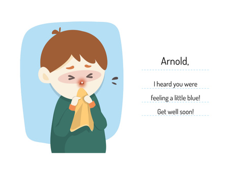Boy Suffering From Sneezing Illustration Postcard 4.2x5.5in Modelo de Design