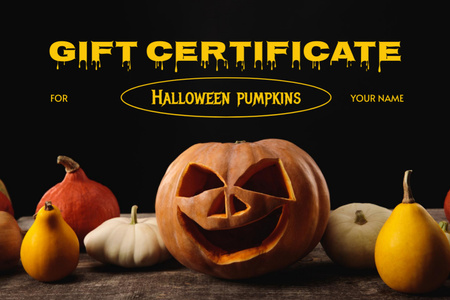 Strašidelná halloweenská dýně Gift Certificate Šablona návrhu