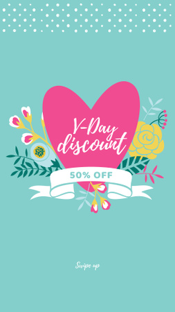 Valentine's Day Discount Offer with Pink Heart Instagram Story Πρότυπο σχεδίασης