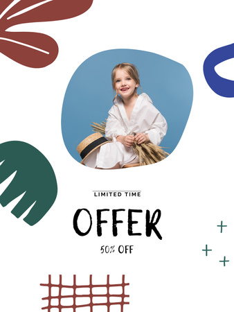 Fashion Sale Offer with Cute Smiling Little Girl Poster US Design Template