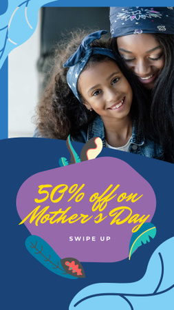 Mother's Day Sale Offer with Happy Mom and Daughter Instagram Story Design Template