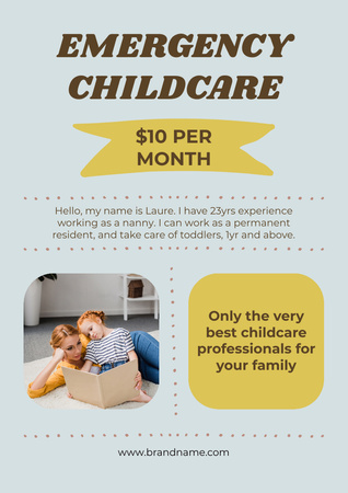 Emergency Childcare Services Ad Poster A3 – шаблон для дизайну