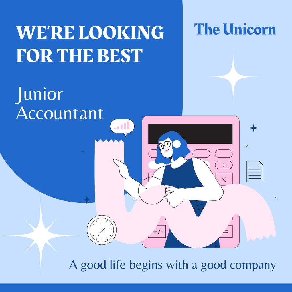 Junior Accountant Hiring Cartoon Illustrated Ad Instagramデザインテンプレート