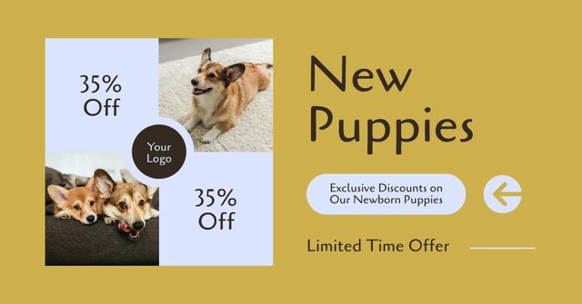Discount on Corgi Puppies Facebook ADデザインテンプレート