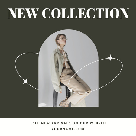 Fashion Collection Ad with Woman Sitting on Chair Instagram Design Template