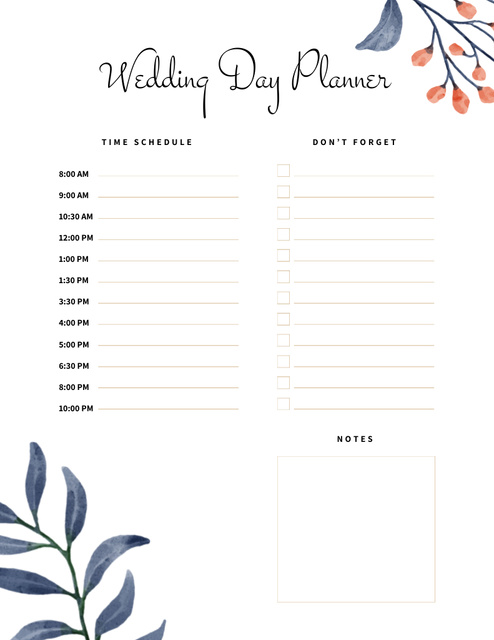 Wedding Day Notes with Watercolor Flowers Notepad 8.5x11in Design Template