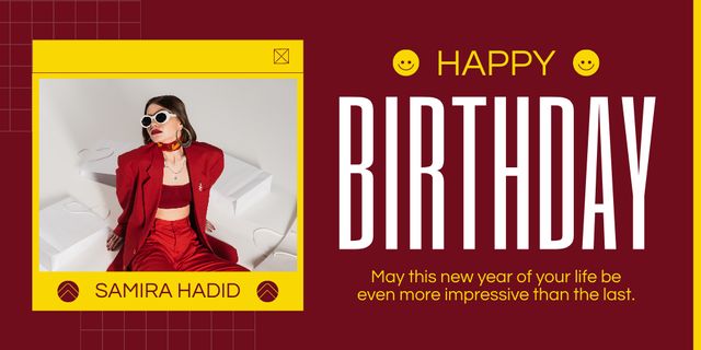 Birthday Greeting of Maroon Color Twitter Design Template