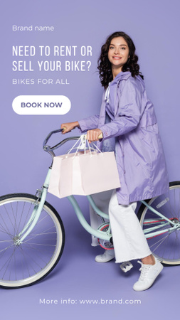 Woman with Shopping Bags on Bike Instagram Story Modelo de Design