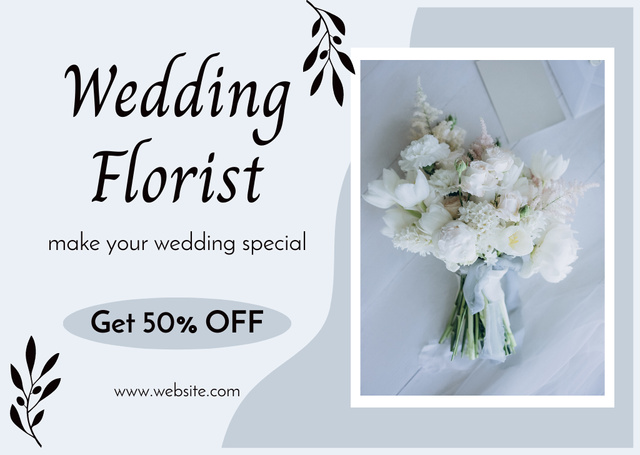 Wedding Florist Offer with Bouquet of Fragrant Flowers Card tervezősablon