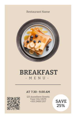 Makeat paahtoleipää mustikoilla aamiaisella Recipe Card Design Template