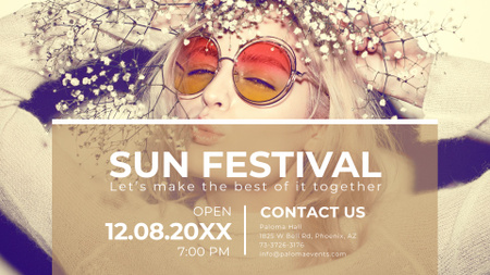 Plantilla de diseño de Anuncio del festival de sol con niña feliz FB event cover 