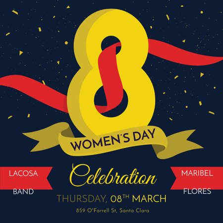 Women's Day greeting with ribbon 8 number Instagram AD Design Template