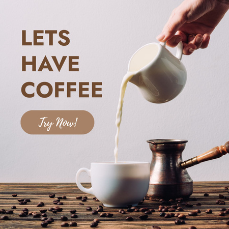 Designvorlage Cafe Ad with Coffee Cup and Milk für Instagram
