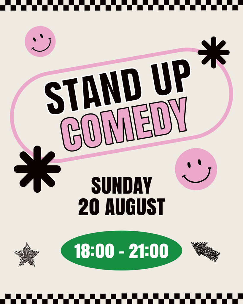 Template di design Announcement of Comedy Show with Pink Smileys Instagram Post Vertical