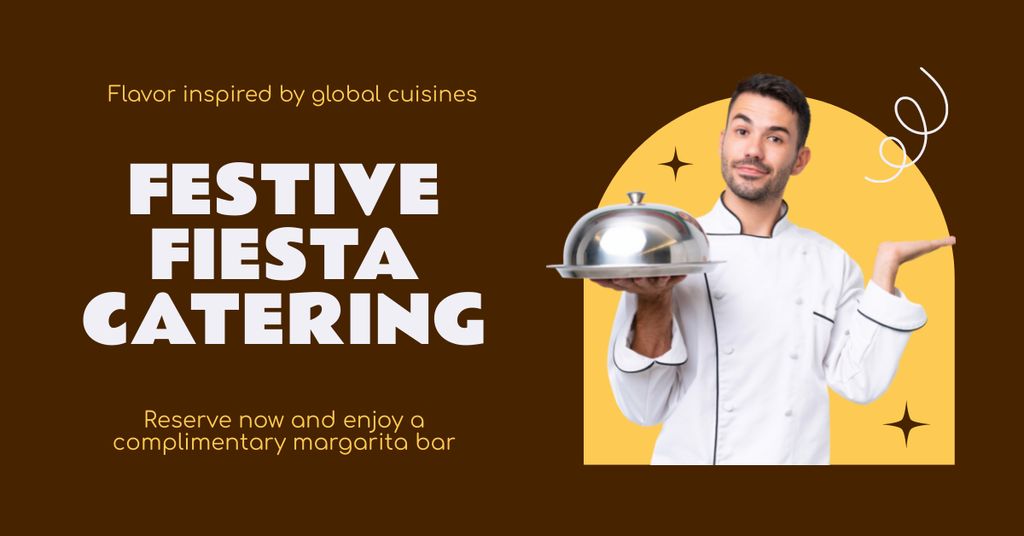 Services of Festive Catering with Chef with Dish in Hands Facebook AD Design Template