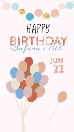 Happy Birthday to Girl with Balloons Instagram Story Design Template