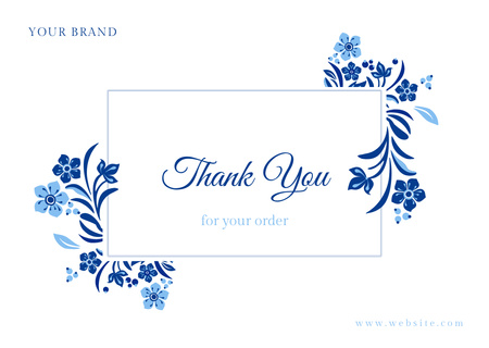 Thank You for Your Order message with Beautiful Blue Flowers Card Design Template