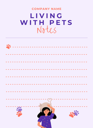 Pet Care Planner with Young Woman Holding Cat Notepad 4x5.5in Design Template