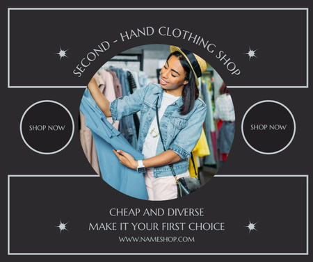 Black woman in pre-owned clothes store Facebook Design Template