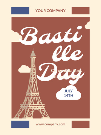 Ontwerpsjabloon van Poster US van Bastille Day Greeting with Eiffel Tower