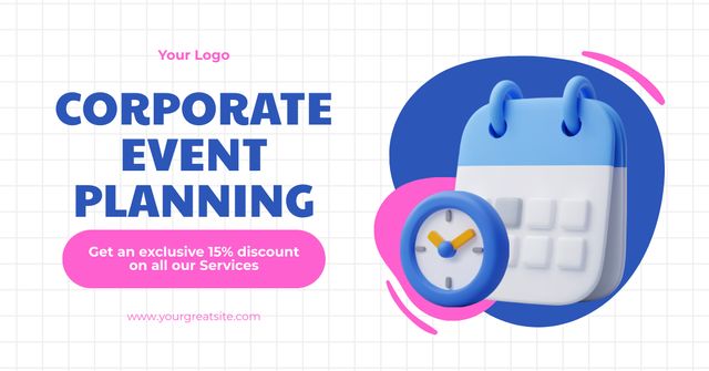 Plantilla de diseño de Corporate Event Planning Services with 3D Calendar Facebook AD 