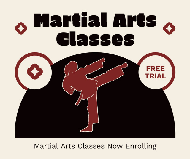 Martial Arts Classes Ad with Silhouette of Fighter Facebook Design Template